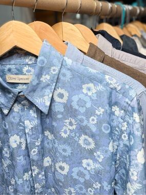 Oliver Spencer Denim Floral Shirt
size 15 (small)